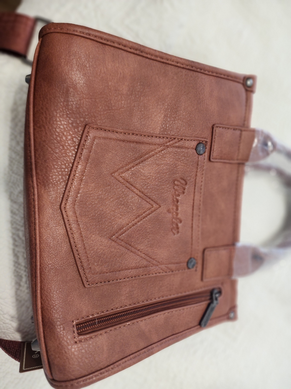 Wrangler Brown Faux-Leather Braided Satchel with Croc-Embossed Trim - Picture 4 of 7